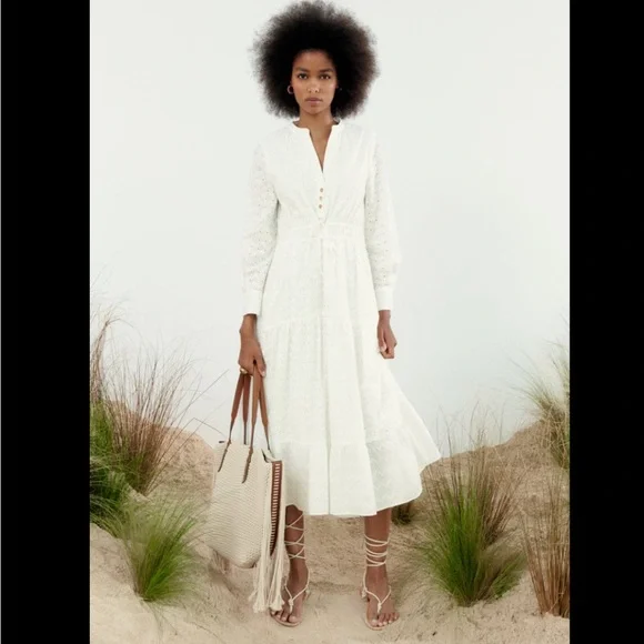 ZARA embroidered White Lace Dress - Picture 4 of 7